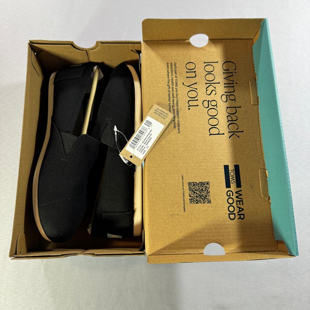 TOMS Redondo Black Canvas Slip On Loafer Flats Womens Size 7.5 NEW 10018300